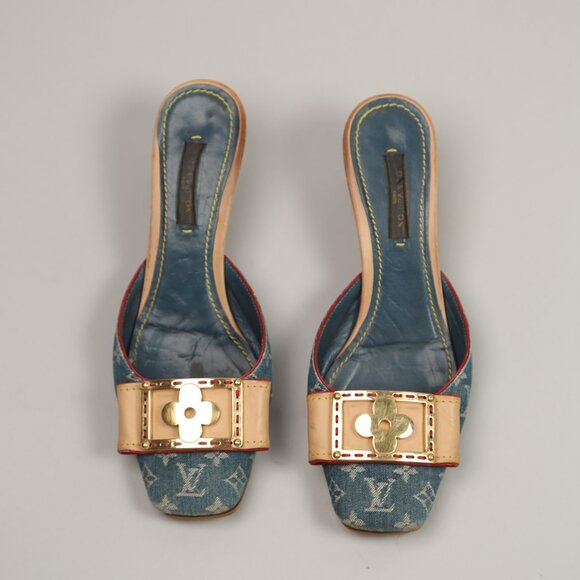 LOUIS VUITTON Denim Monogram Mules - Picture 1 of 9